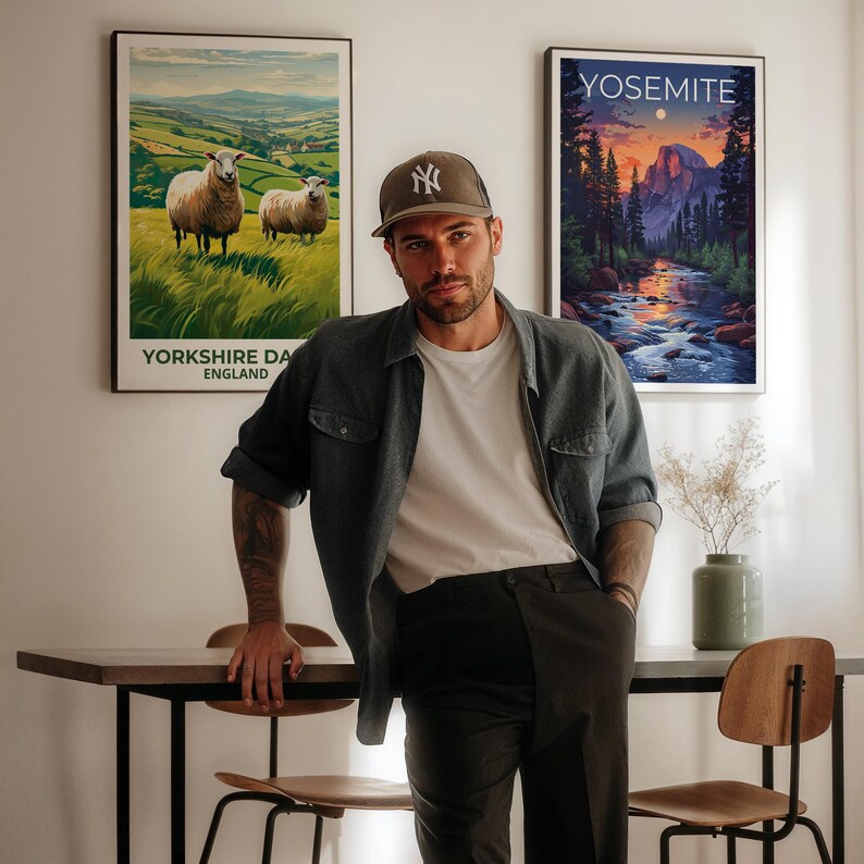 Yorkshire Dales Travel Print England Poster Rolling Hills Wall Art Sheep Illustration Yorkshire Dales Poster Home Decor Birthday Gift