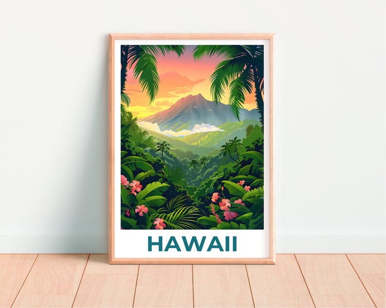 Hawaii Travel Poster, Hawaii Islands Print, Tropical Island Art, Hawaii Illustration, Adventure Poster, Home Decor, Birthday Gift