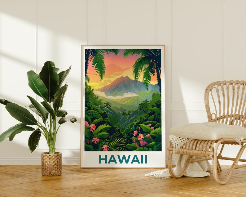 Hawaii Travel Poster, Hawaii Islands Print, Tropical Island Art, Hawaii Illustration, Adventure Poster, Home Decor, Birthday Gift