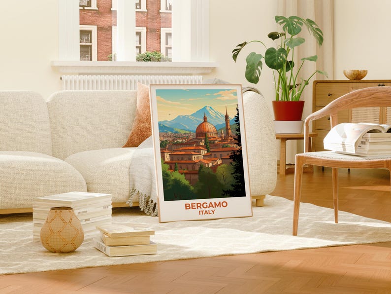 Bergamo Travel Print Italy Poster Italian City Wall Art Mountain Illustration Bergamo Poster Home Decor Birthday Gift