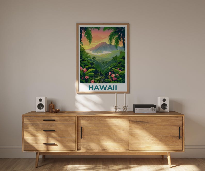 Hawaii Travel Poster, Hawaii Islands Print, Tropical Island Art, Hawaii Illustration, Adventure Poster, Home Decor, Birthday Gift