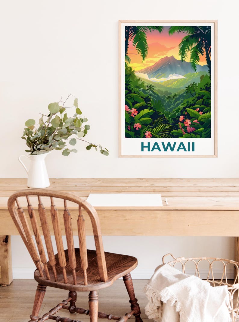 Hawaii Travel Poster, Hawaii Islands Print, Tropical Island Art, Hawaii Illustration, Adventure Poster, Home Decor, Birthday Gift