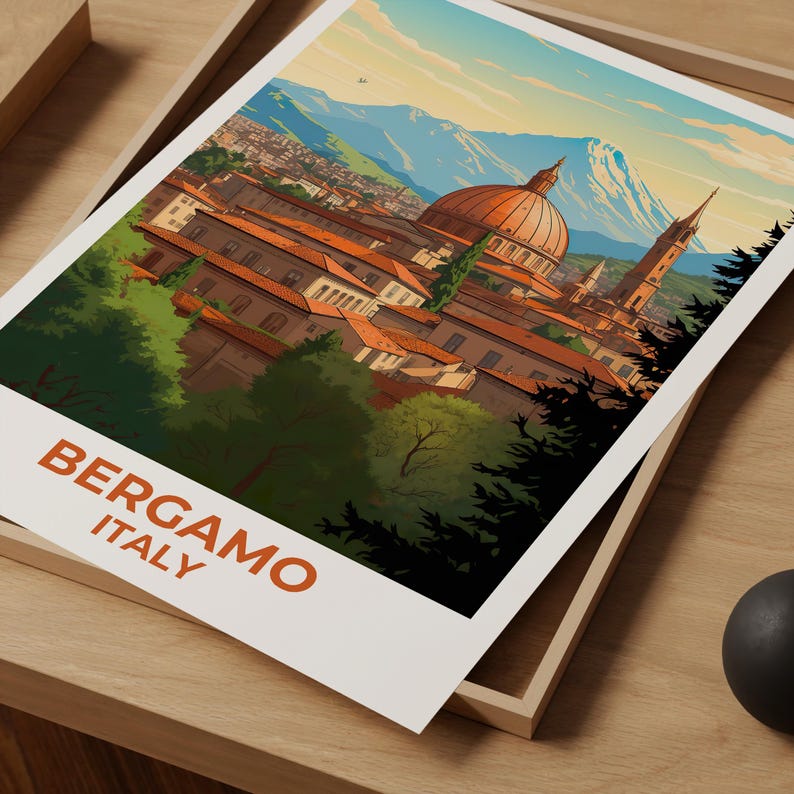 Bergamo Travel Print Italy Poster Italian City Wall Art Mountain Illustration Bergamo Poster Home Decor Birthday Gift