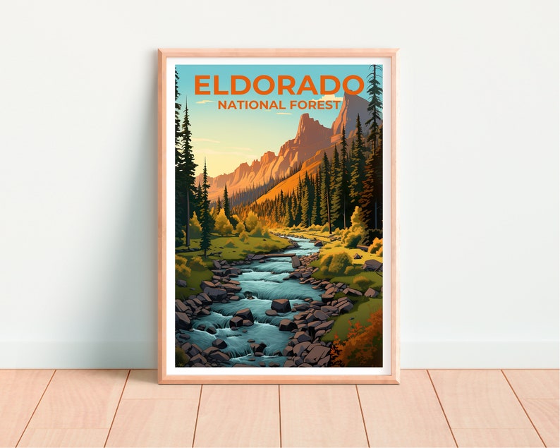 Affiche de voyage sur la forêt nationale d'Eldorado, art mural de Californie, impression de Californie, affiche Eldorado, affiche de Californie, affiche de la forêt