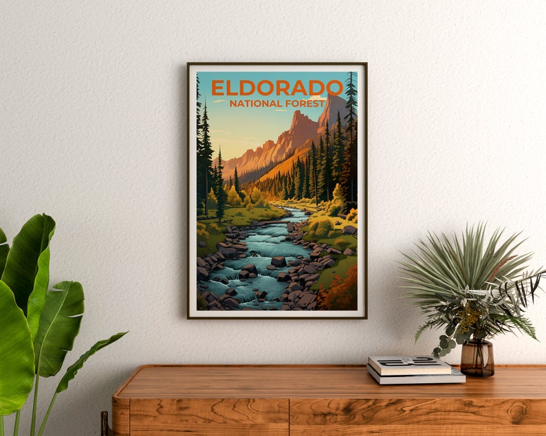 Affiche de voyage sur la forêt nationale d'Eldorado, art mural de Californie, impression de Californie, affiche Eldorado, affiche de Californie, affiche de la forêt