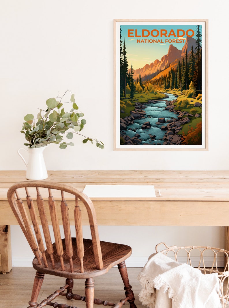 Affiche de voyage sur la forêt nationale d'Eldorado, art mural de Californie, impression de Californie, affiche Eldorado, affiche de Californie, affiche de la forêt