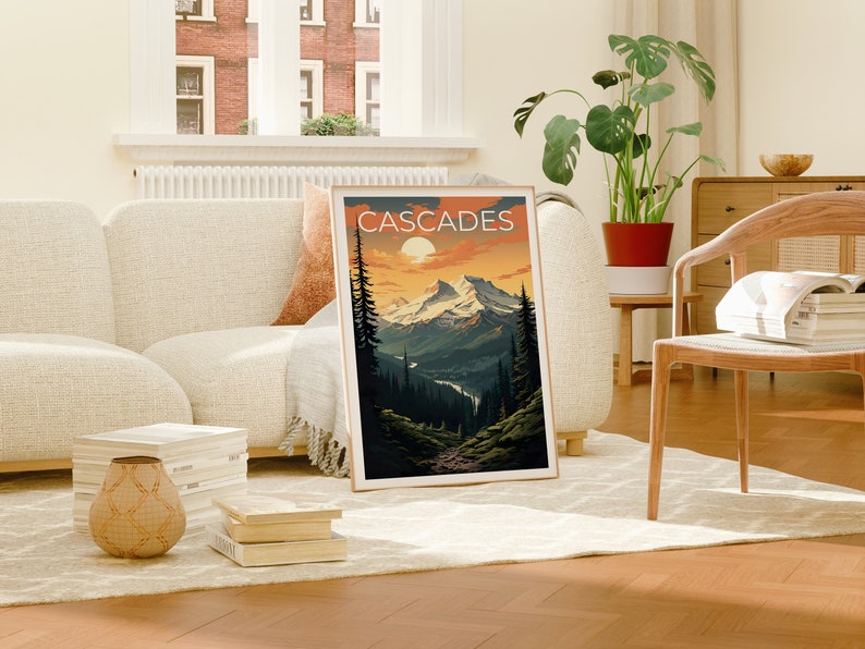 Cascades Travel Poster, Mountain Wall Art, Mountain Print, Cascades Poster, Mountain Poster, Nature Poster, Cascade Art