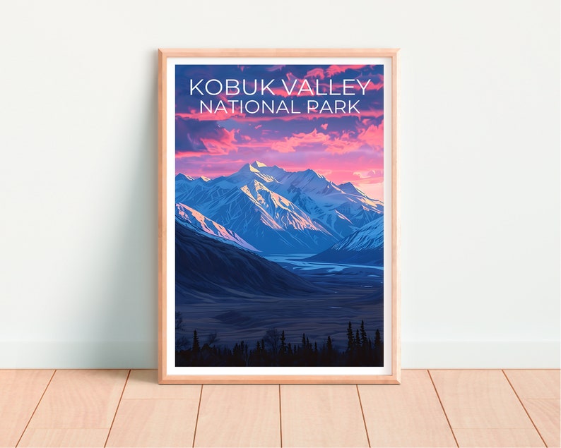 Affiche du parc national de Kobuk Valley, impression de Kobuk Valley, affiche d'Alaska, impression d'Alaska, affiche de voyage de Kobuk Valley, affiche de montagne