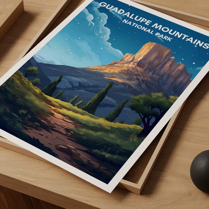 Affiche de voyage des montagnes de Guadalupe, art mural de Guadalupe, impression du Texas, affiche des montagnes de Guadalupe, affiche de montagne, affiche de nature