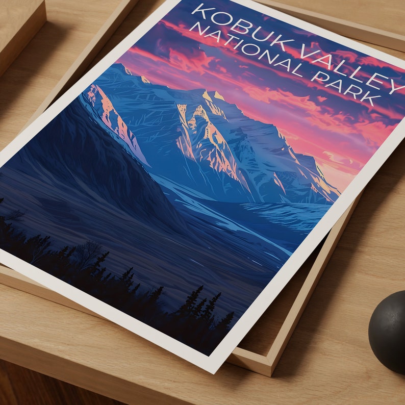 Affiche du parc national de Kobuk Valley, impression de Kobuk Valley, affiche d'Alaska, impression d'Alaska, affiche de voyage de Kobuk Valley, affiche de montagne