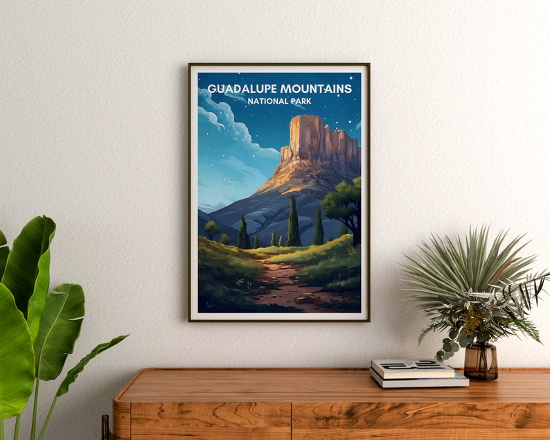 Affiche de voyage des montagnes de Guadalupe, art mural de Guadalupe, impression du Texas, affiche des montagnes de Guadalupe, affiche de montagne, affiche de nature