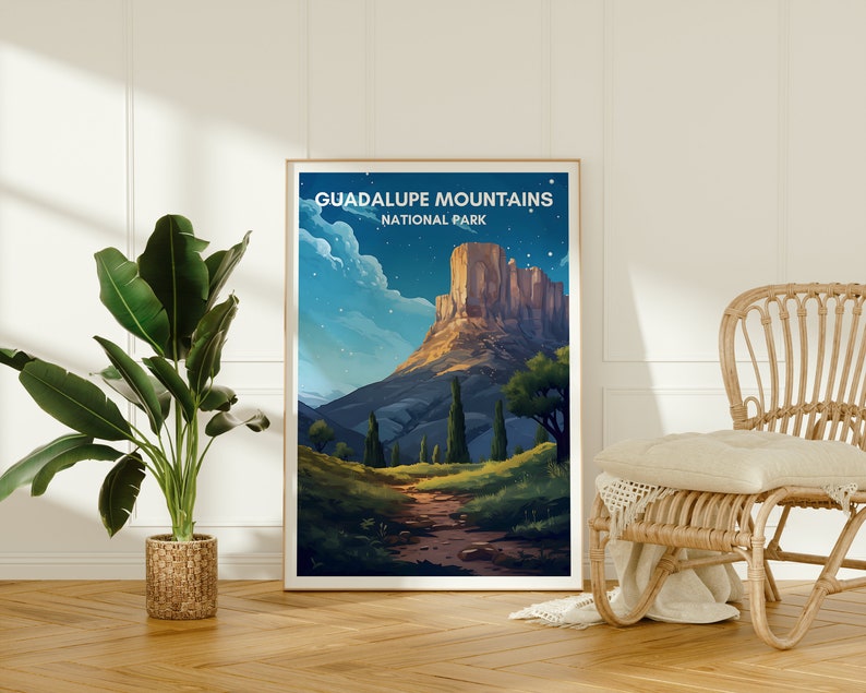 Affiche de voyage des montagnes de Guadalupe, art mural de Guadalupe, impression du Texas, affiche des montagnes de Guadalupe, affiche de montagne, affiche de nature