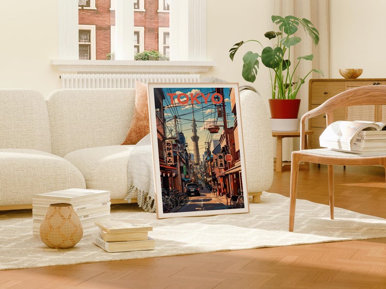 Tokyo Travel Poster, Japan Print, Tokyo City Wall Art, Japanese Bar Illustration, Cityscape Poster, Home Decor, Birthday Gift