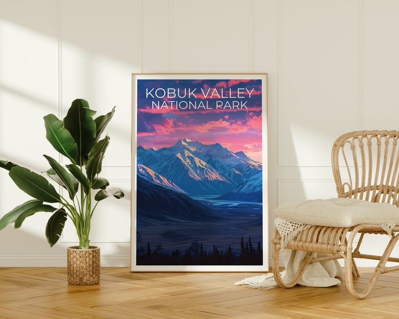 Affiche du parc national de Kobuk Valley, impression de Kobuk Valley, affiche d'Alaska, impression d'Alaska, affiche de voyage de Kobuk Valley, affiche de montagne