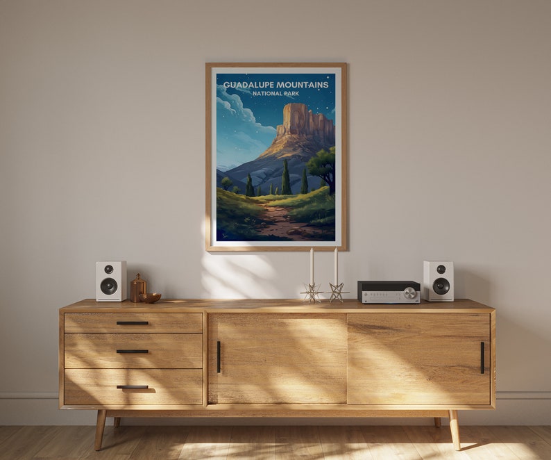 Affiche de voyage des montagnes de Guadalupe, art mural de Guadalupe, impression du Texas, affiche des montagnes de Guadalupe, affiche de montagne, affiche de nature