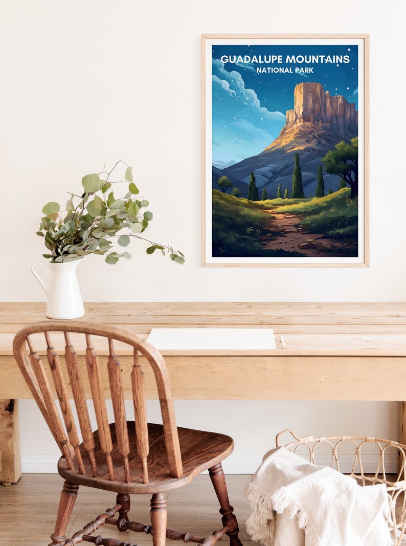 Affiche de voyage des montagnes de Guadalupe, art mural de Guadalupe, impression du Texas, affiche des montagnes de Guadalupe, affiche de montagne, affiche de nature