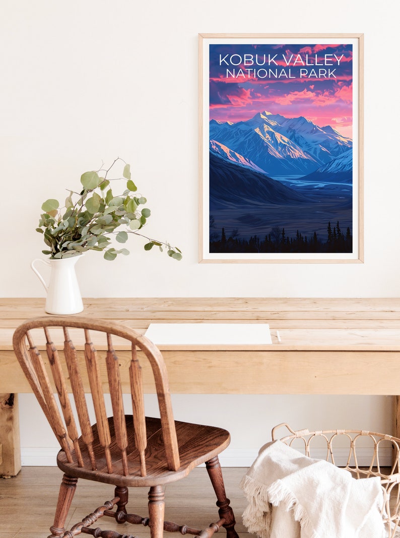 Affiche du parc national de Kobuk Valley, impression de Kobuk Valley, affiche d'Alaska, impression d'Alaska, affiche de voyage de Kobuk Valley, affiche de montagne
