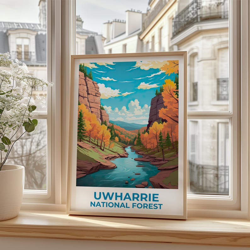 Uwharrie National Forest Travel Print North Carolina Poster Autumn Wall Art Forest Illustration Uwharrie Poster Home Decor Birthday Gift