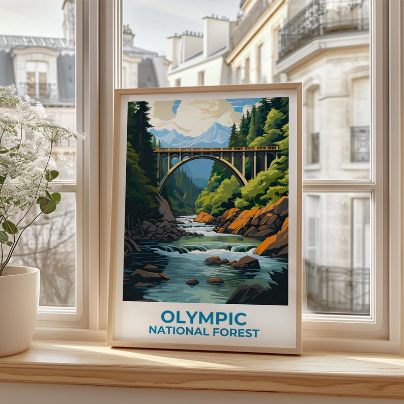 Olympic National Forest Travel Print Mountain forest Poster Hiking Wall Art Mountain Illustration Olympic Poster Home Decor Birthday Gift
