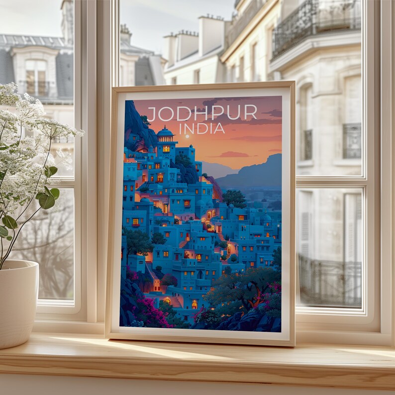 Jodhpur Poster, India Travel Print, Asia Art, Jodhpur Blue City Illustration, Landscape Poster, Scenic Wall Art, Home Decor, Birthday Gift