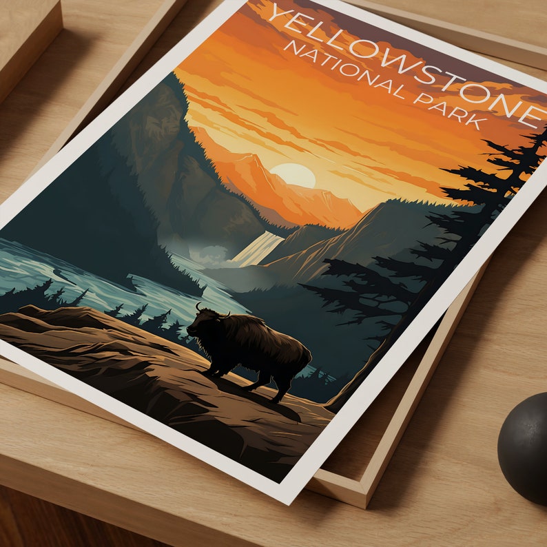 Affiche de voyage de Yellowstone, art mural du Wyoming, impression du Wyoming, affiche de Yellowstone, affiche du Wyoming, affiche de la nature, art de Yellowstone