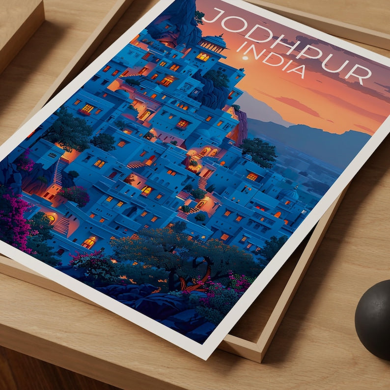 Jodhpur Poster, India Travel Print, Asia Art, Jodhpur Blue City Illustration, Landscape Poster, Scenic Wall Art, Home Decor, Birthday Gift