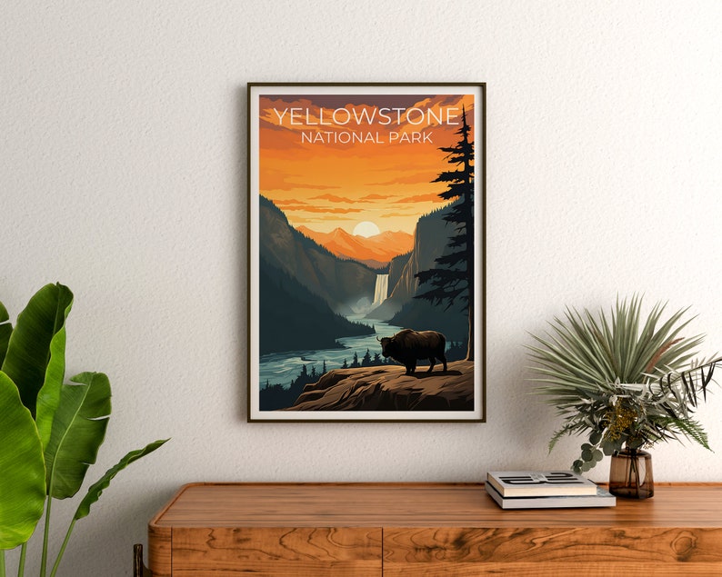 Affiche de voyage de Yellowstone, art mural du Wyoming, impression du Wyoming, affiche de Yellowstone, affiche du Wyoming, affiche de la nature, art de Yellowstone