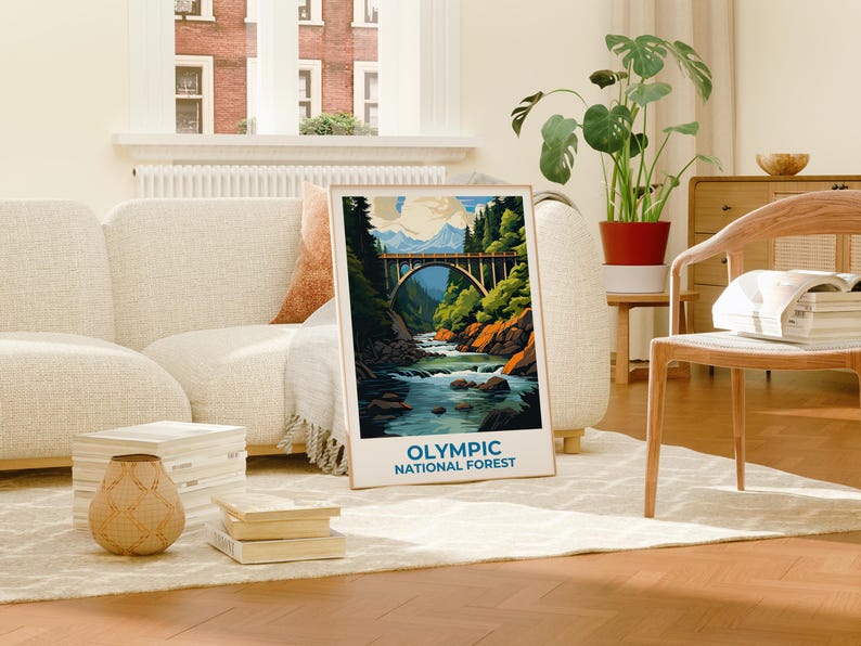 Olympic National Forest Travel Print Mountain forest Poster Hiking Wall Art Mountain Illustration Olympic Poster Home Decor Birthday Gift