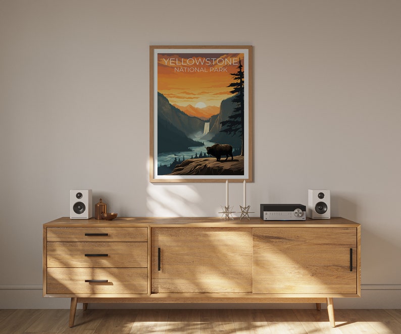 Affiche de voyage de Yellowstone, art mural du Wyoming, impression du Wyoming, affiche de Yellowstone, affiche du Wyoming, affiche de la nature, art de Yellowstone