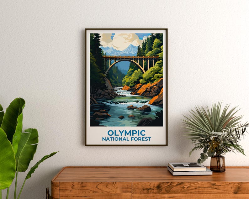 Olympic National Forest Travel Print Mountain forest Poster Hiking Wall Art Mountain Illustration Olympic Poster Home Decor Birthday Gift