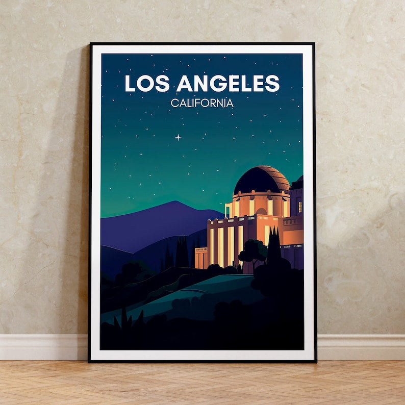 Los Angeles Travel Poster, California Wall Art, Los Angeles Print, Los Angeles Poster, California Art, Griffith Observatory Poster