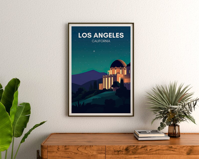 Los Angeles Travel Poster, California Wall Art, Los Angeles Print, Los Angeles Poster, California Art, Griffith Observatory Poster