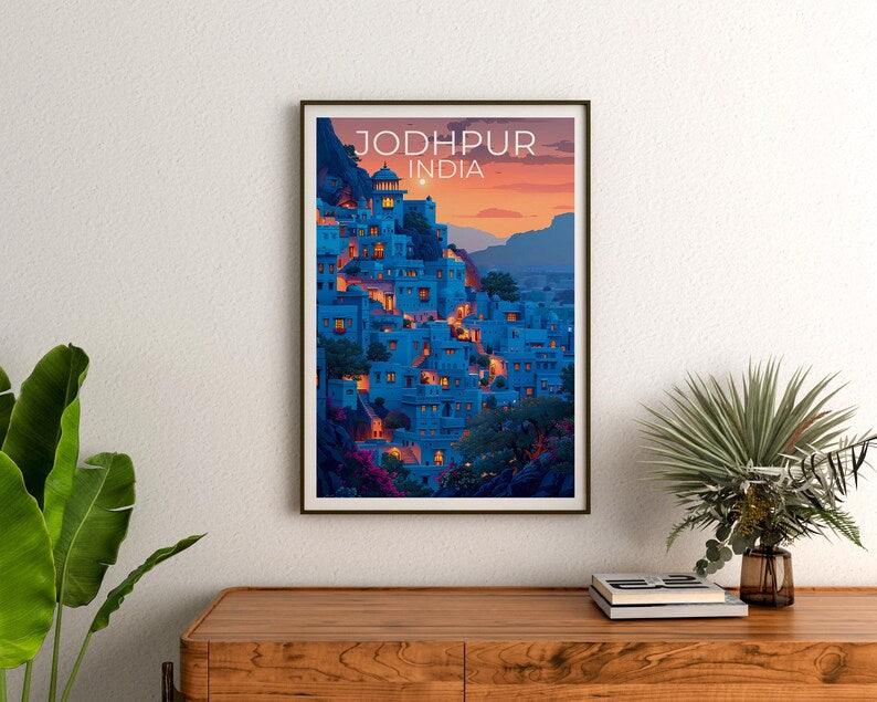 Jodhpur Poster, India Travel Print, Asia Art, Jodhpur Blue City Illustration, Landscape Poster, Scenic Wall Art, Home Decor, Birthday Gift