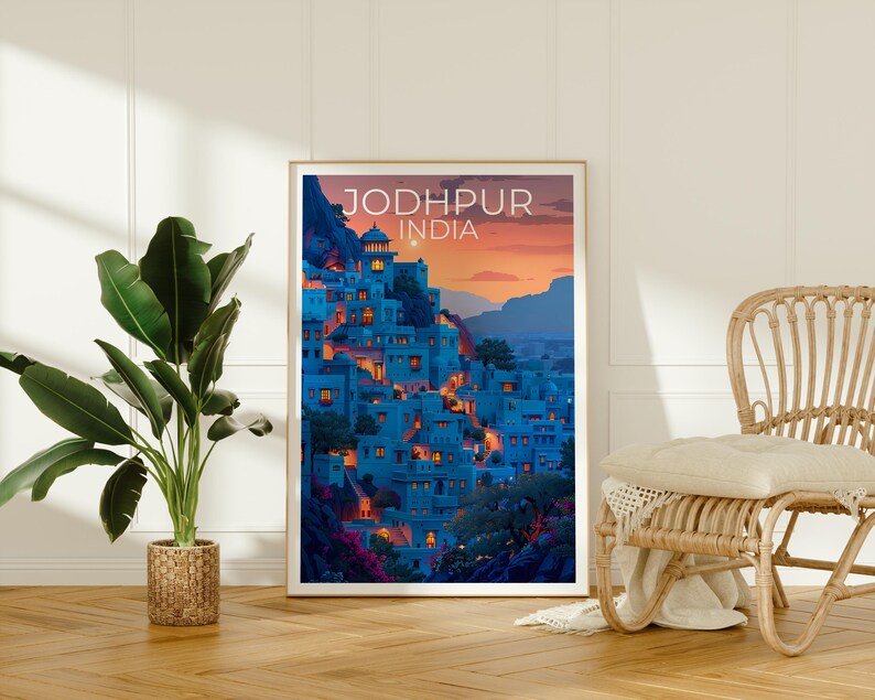 Jodhpur Poster, India Travel Print, Asia Art, Jodhpur Blue City Illustration, Landscape Poster, Scenic Wall Art, Home Decor, Birthday Gift