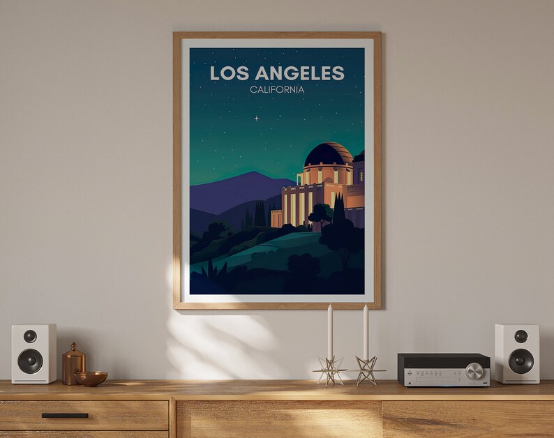 Los Angeles Travel Poster, California Wall Art, Los Angeles Print, Los Angeles Poster, California Art, Griffith Observatory Poster