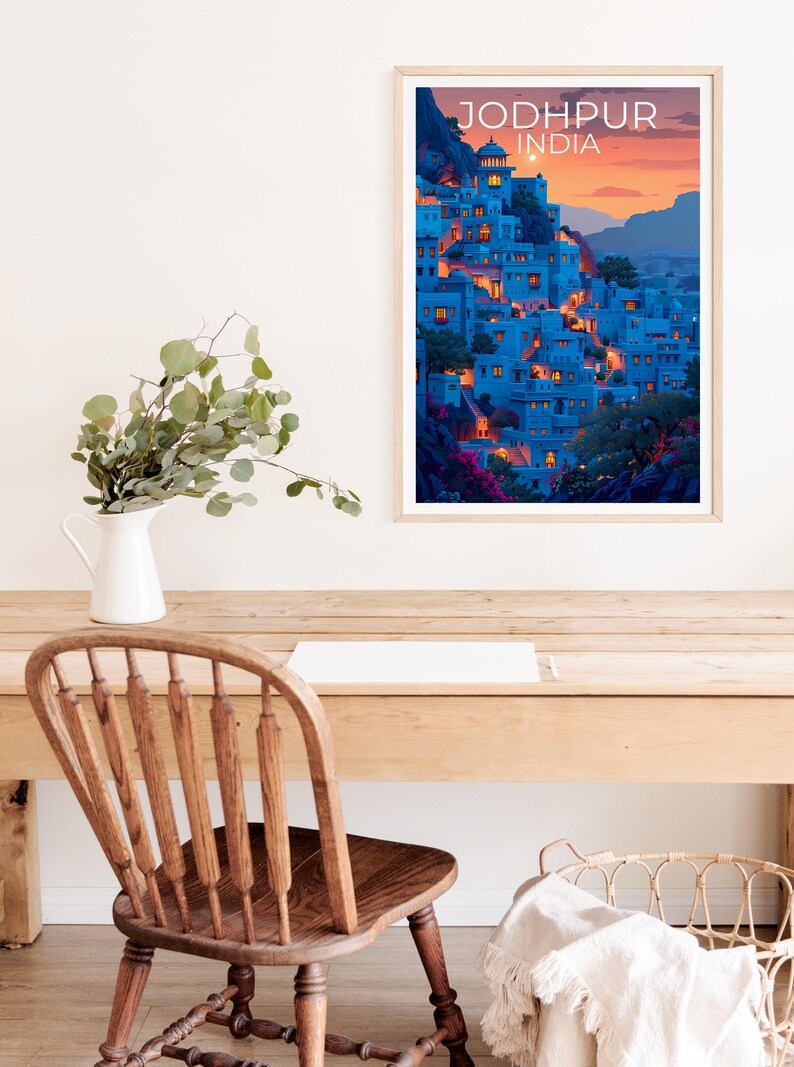 Jodhpur Poster, India Travel Print, Asia Art, Jodhpur Blue City Illustration, Landscape Poster, Scenic Wall Art, Home Decor, Birthday Gift