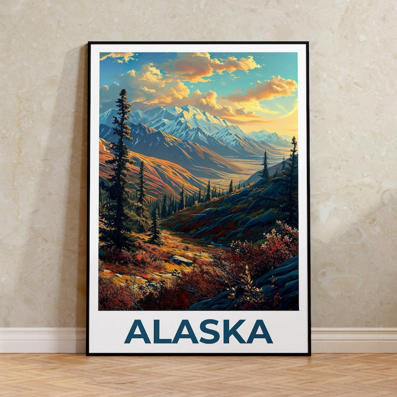Alaska Travel Poster, Mountain Wall Art, Mountain Print, Alaska Poster, Mountain Poster, Alaska Print, Alaska Art