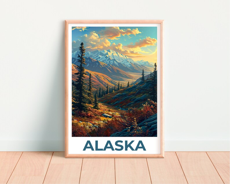 Alaska Travel Poster, Mountain Wall Art, Mountain Print, Alaska Poster, Mountain Poster, Alaska Print, Alaska Art