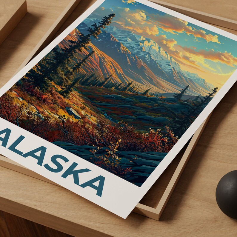 Alaska Travel Poster, Mountain Wall Art, Mountain Print, Alaska Poster, Mountain Poster, Alaska Print, Alaska Art