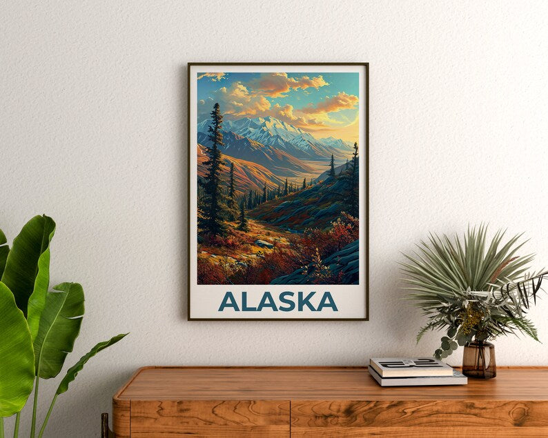 Alaska Travel Poster, Mountain Wall Art, Mountain Print, Alaska Poster, Mountain Poster, Alaska Print, Alaska Art