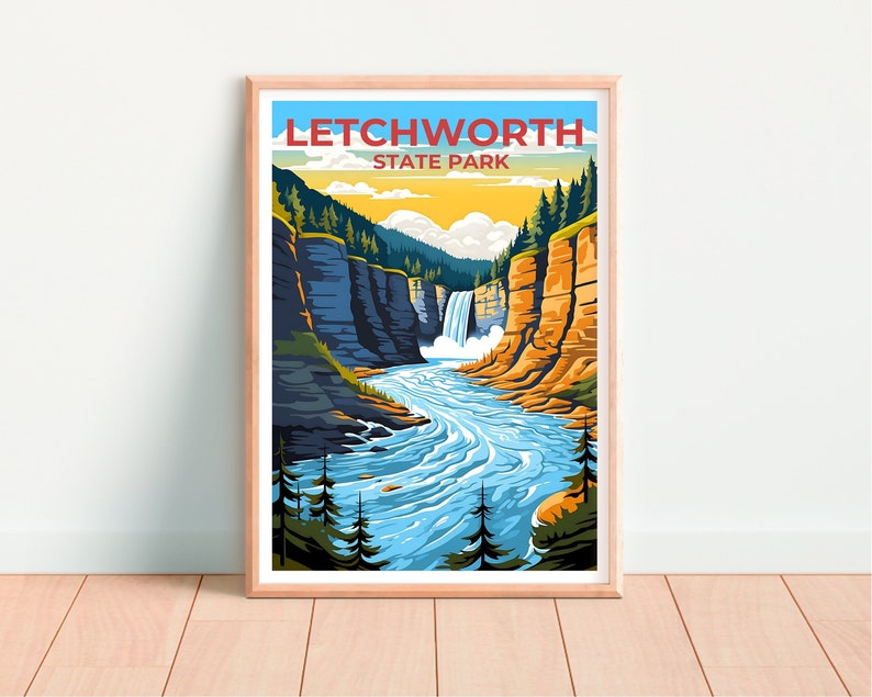 Letchworth Travel Poster, New York Wall Art, New York Print, Letchworth Poster, New York Poster, Waterfall Poster, Letchworth Art