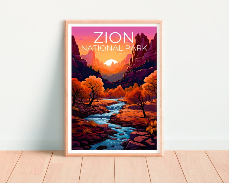 Affiche du parc national de Zion, impression de Zion, affiche de l'Utah, impression de l'Utah, affiche de voyage de Zion, art de l'Utah, art de Zion