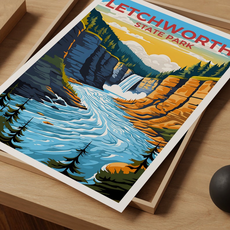 Letchworth Travel Poster, New York Wall Art, New York Print, Letchworth Poster, New York Poster, Waterfall Poster, Letchworth Art