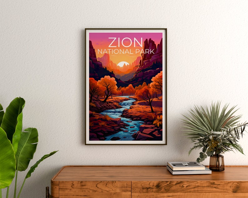 Affiche du parc national de Zion, impression de Zion, affiche de l'Utah, impression de l'Utah, affiche de voyage de Zion, art de l'Utah, art de Zion
