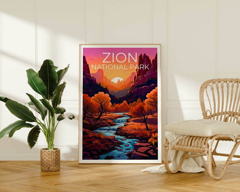 Affiche du parc national de Zion, impression de Zion, affiche de l'Utah, impression de l'Utah, affiche de voyage de Zion, art de l'Utah, art de Zion