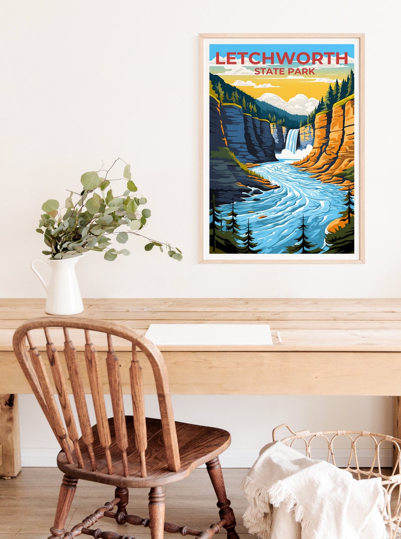 Letchworth Travel Poster, New York Wall Art, New York Print, Letchworth Poster, New York Poster, Waterfall Poster, Letchworth Art