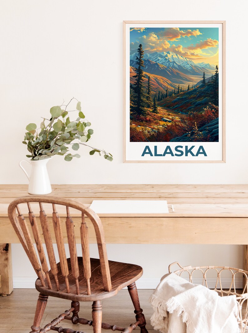 Alaska Travel Poster, Mountain Wall Art, Mountain Print, Alaska Poster, Mountain Poster, Alaska Print, Alaska Art