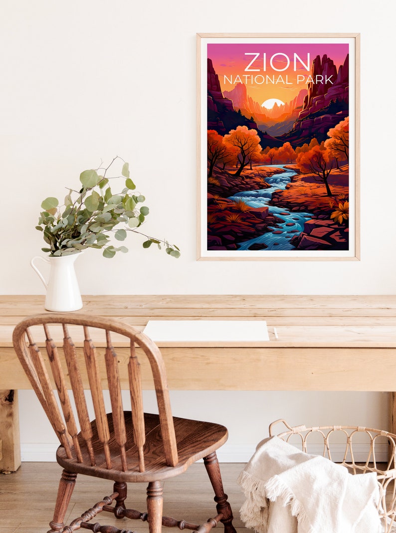 Affiche du parc national de Zion, impression de Zion, affiche de l'Utah, impression de l'Utah, affiche de voyage de Zion, art de l'Utah, art de Zion