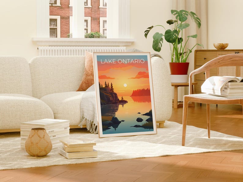 Lake Ontario Travel Print Canada Poster Great Lakes Wall Art New York Illustration Lake Ontario Poster Home Decor Birthday Gift