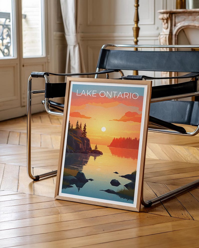 Lake Ontario Travel Print Canada Poster Great Lakes Wall Art New York Illustration Lake Ontario Poster Home Decor Birthday Gift